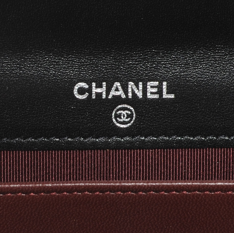 Lambskin Quilted Small Compact Wallet Black