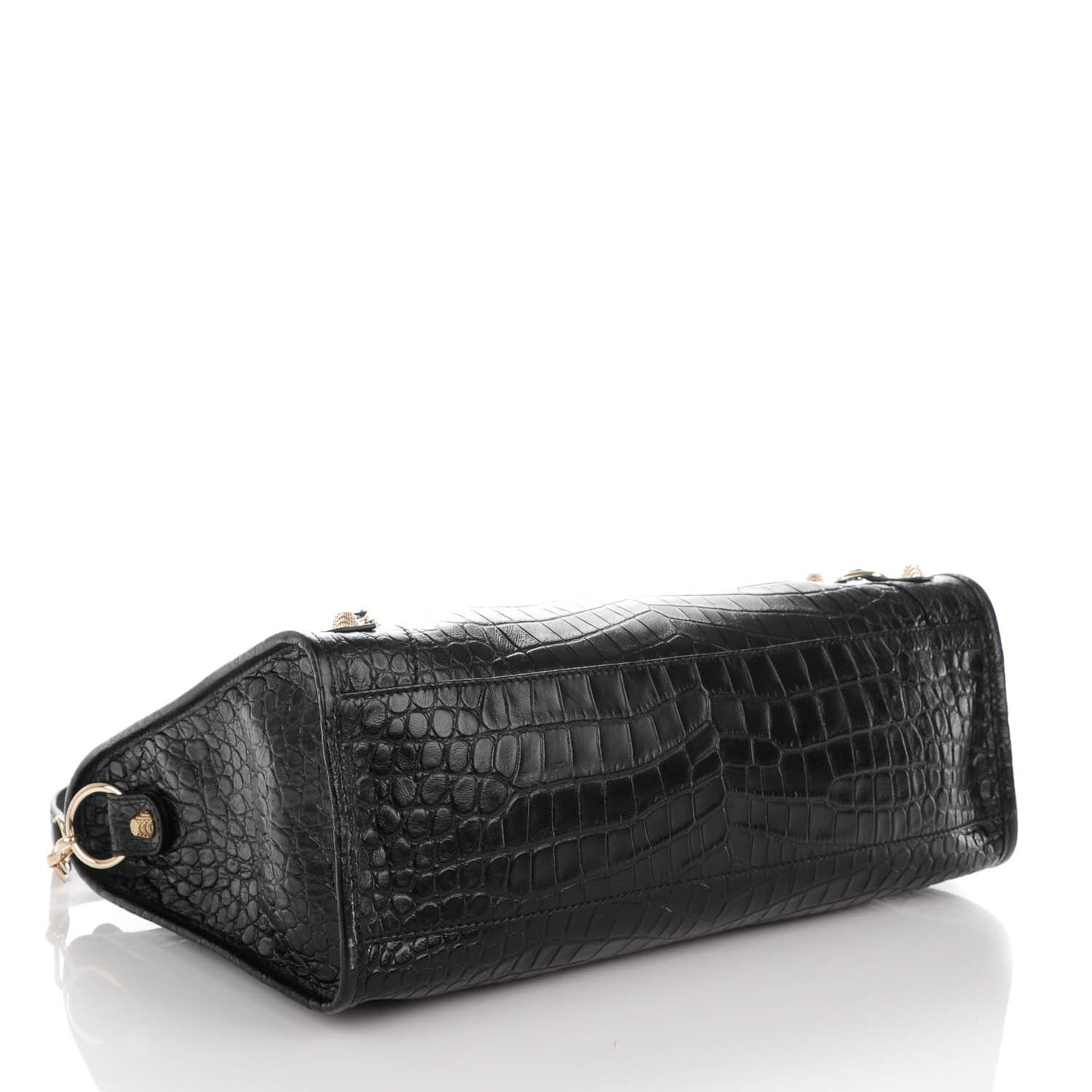 Calfskin Crocodile Embossed Giant 12 Gold Hardware City Black