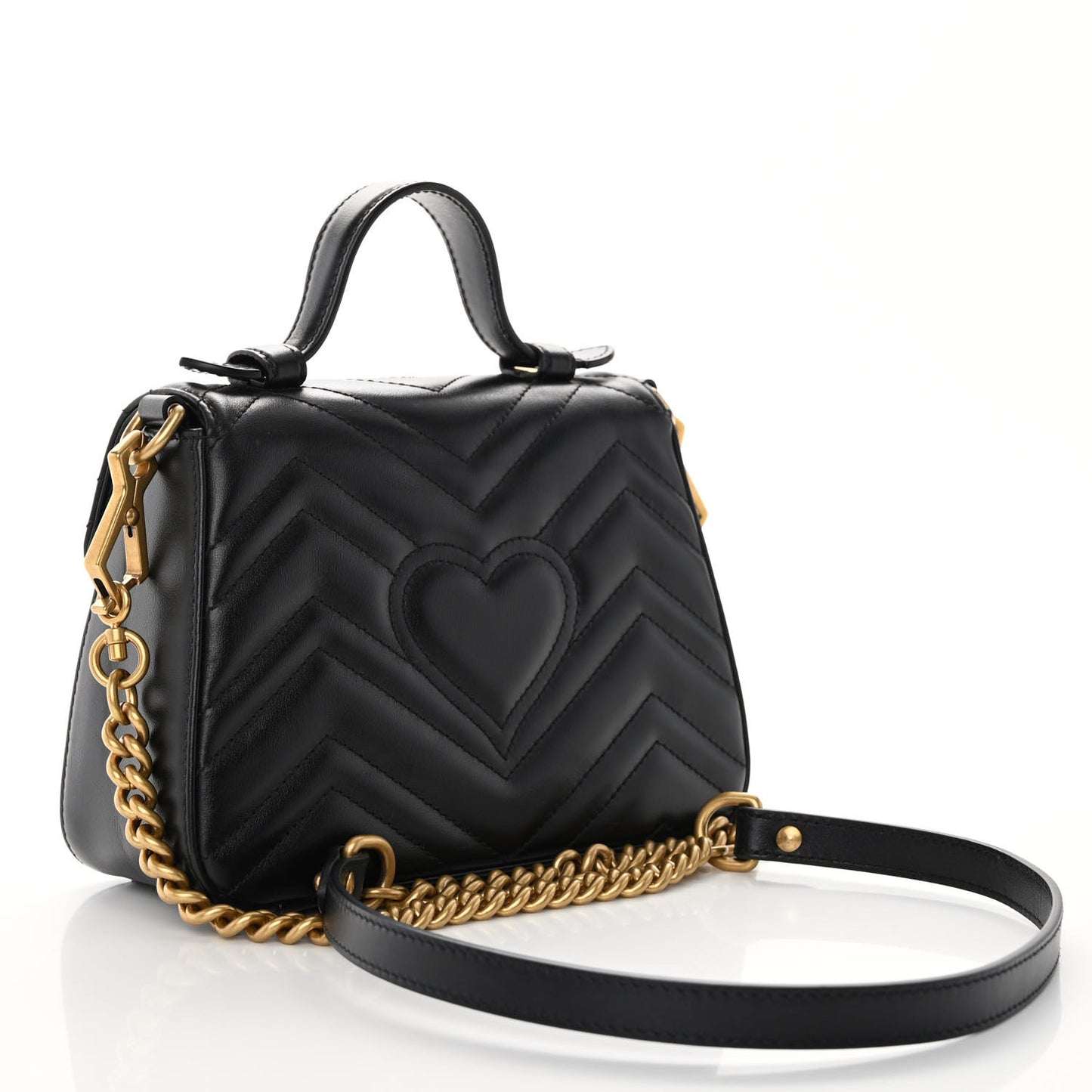 Calfskin Matelasse Mini GG Marmont Top Handle Shoulder Bag Black