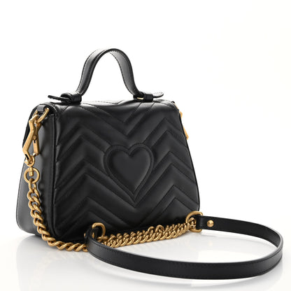 Gucci Calfskin Matelasse Mini GG Marmont Top Handle Shoulder Bag Black 3 of 10