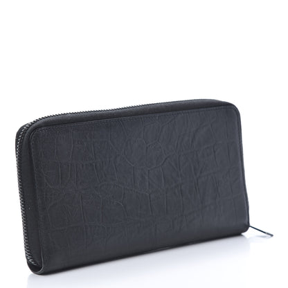 Saint Laurent Crocodile Embossed Sheepskin Mens Zip Around Continental Wallet Black 3 of 8