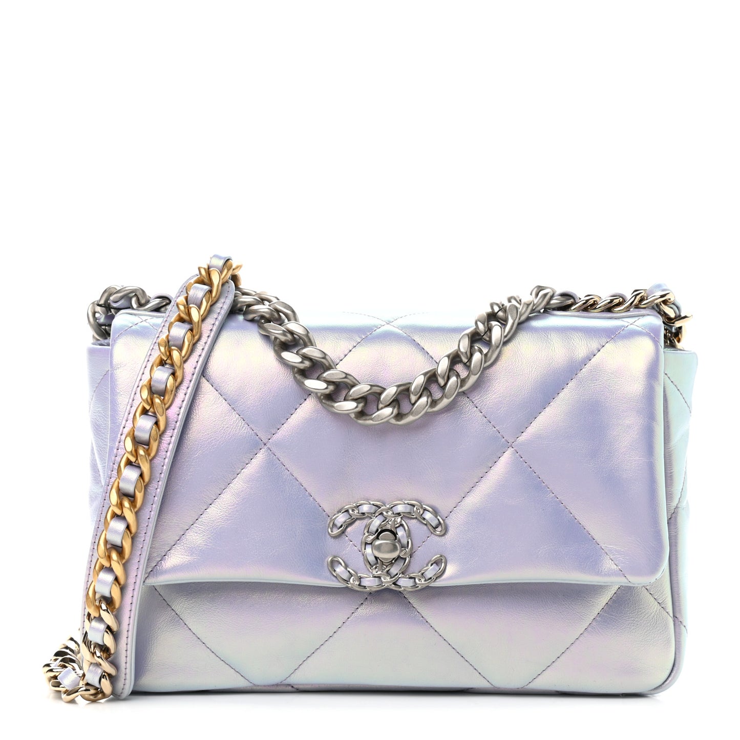 Iridescent Calfskin Quilted Medium Chanel 19 Flap Light Purple Blue