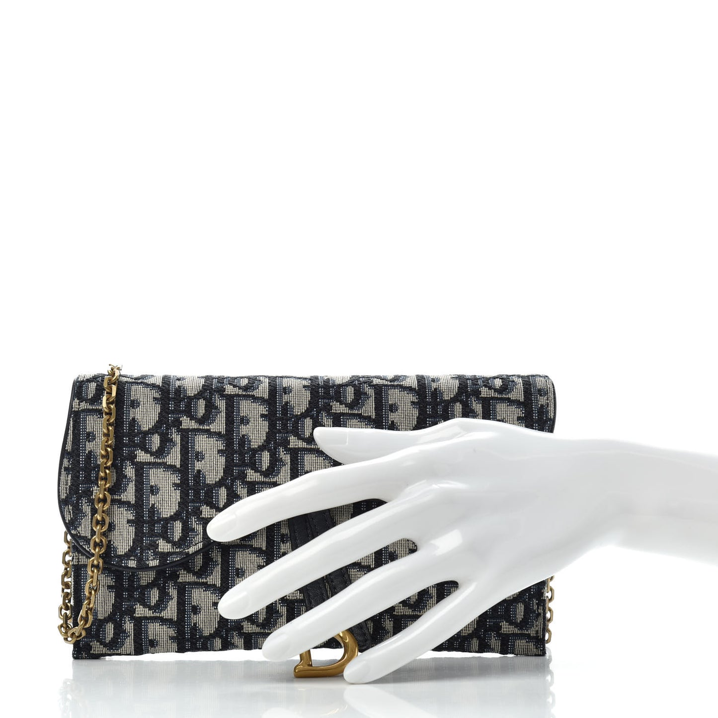 Oblique Saddle Chain Long Wallet Blue