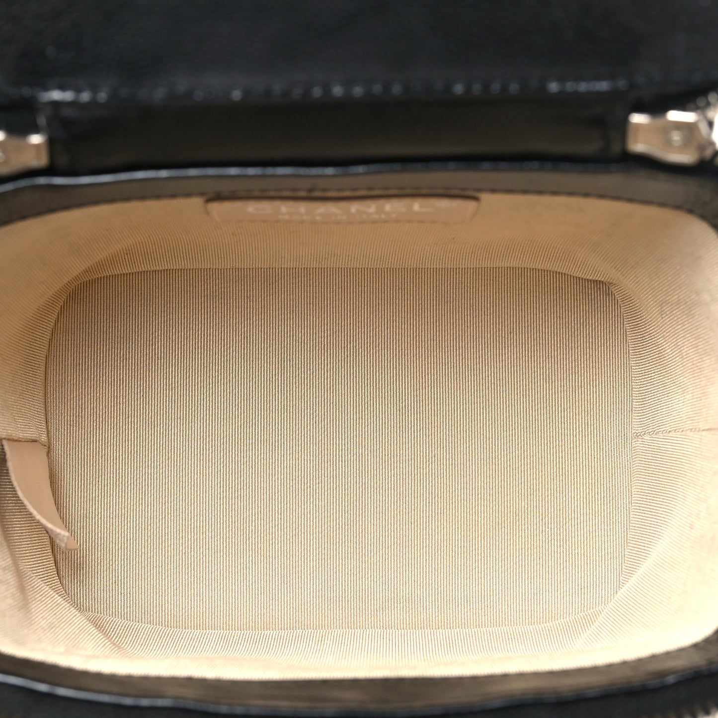 Calfskin Raffia Small Vanity Case Bag Black Beige