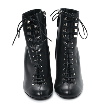 Chanel Lambskin Metallic Heel Lace Up Boots 38 Black 3 of 10