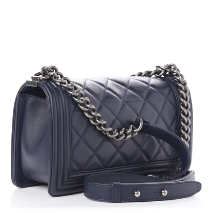 Chanel Calfskin Quilted Medium Boy Flap Dark Blue 4 of 11