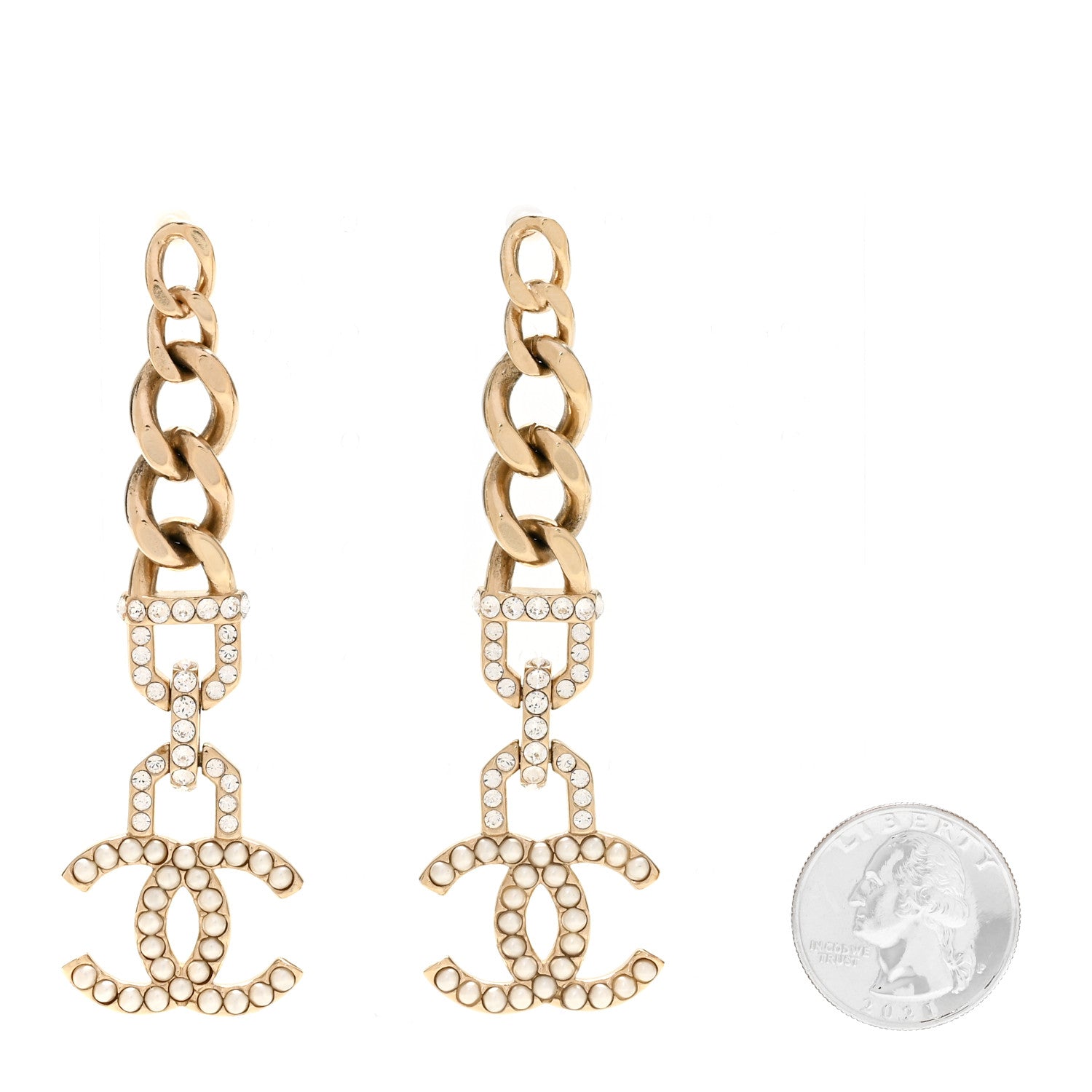 Chanel Metal Crystal CC Vendome CC Dangle Earrings Gold 2 of 5