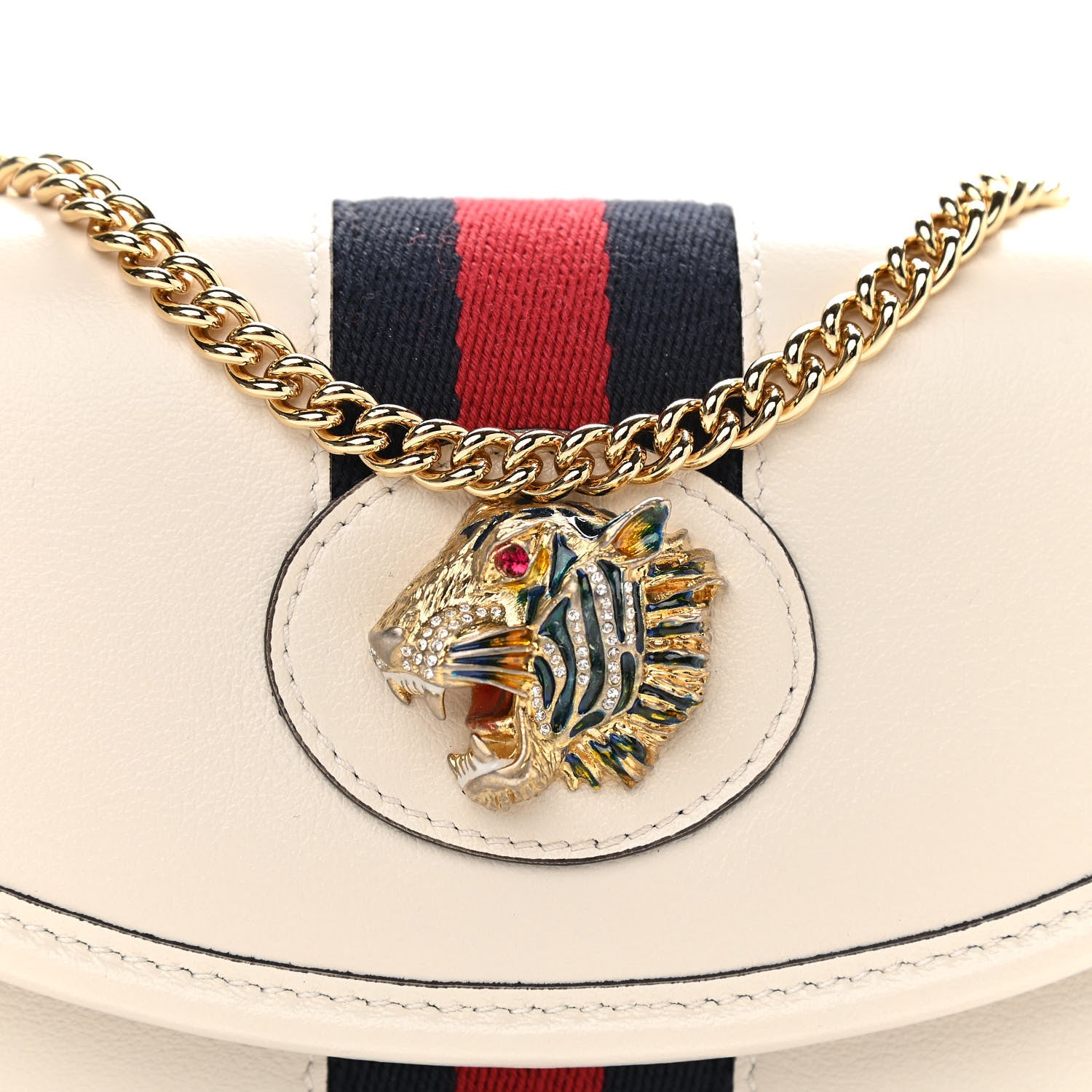 Gucci Textured Calfskin Web Mini Rajah Slim Flap Shoulder Bag Mystic White 8 of 10