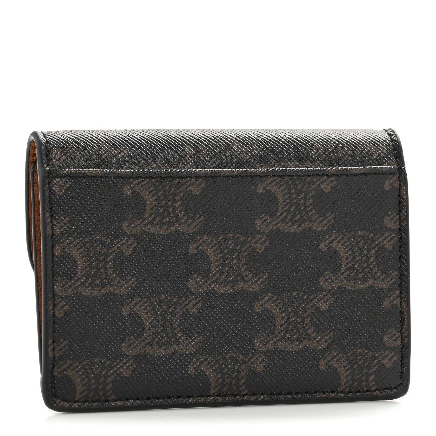 Celine Triomphe Canvas Calfskin Flap Card Holder Tan 3 of 10