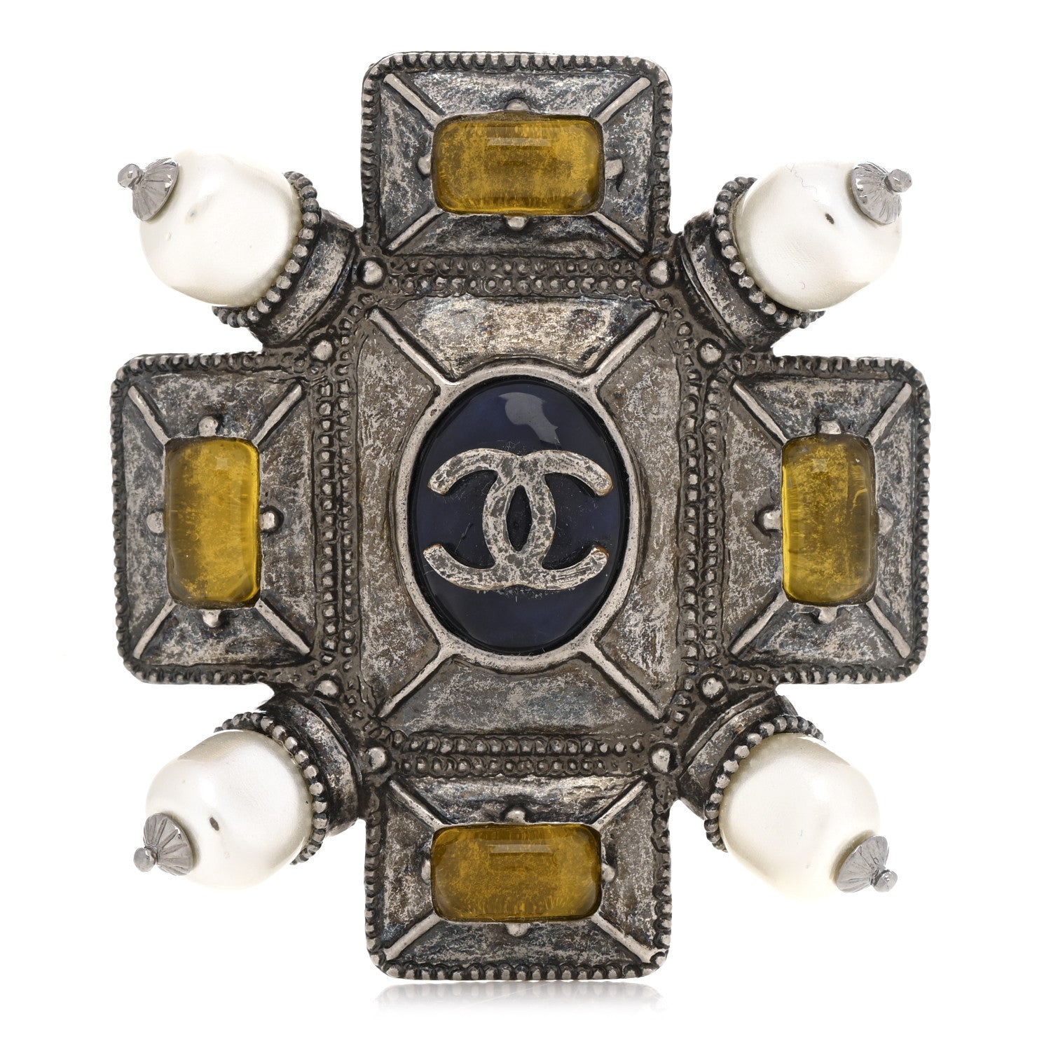 Chanel Metal Resin Gripoix Pearl CC Brooch Multicolor 1 of 3