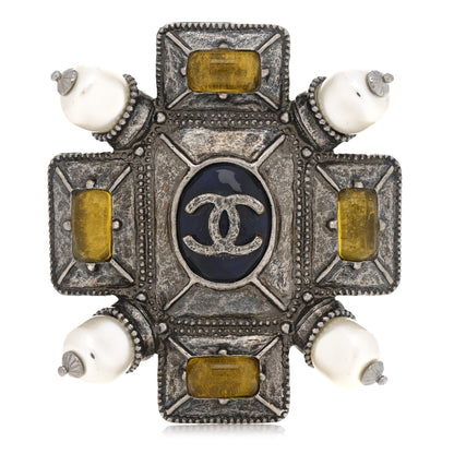 Chanel Metal Resin Gripoix Pearl CC Brooch Multicolor 1 of 3