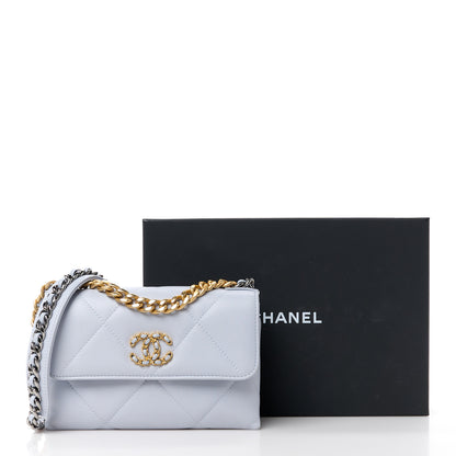 Chanel Lambskin Quilted Chanel 19 Flap Clutch Light Blue 14 of 14