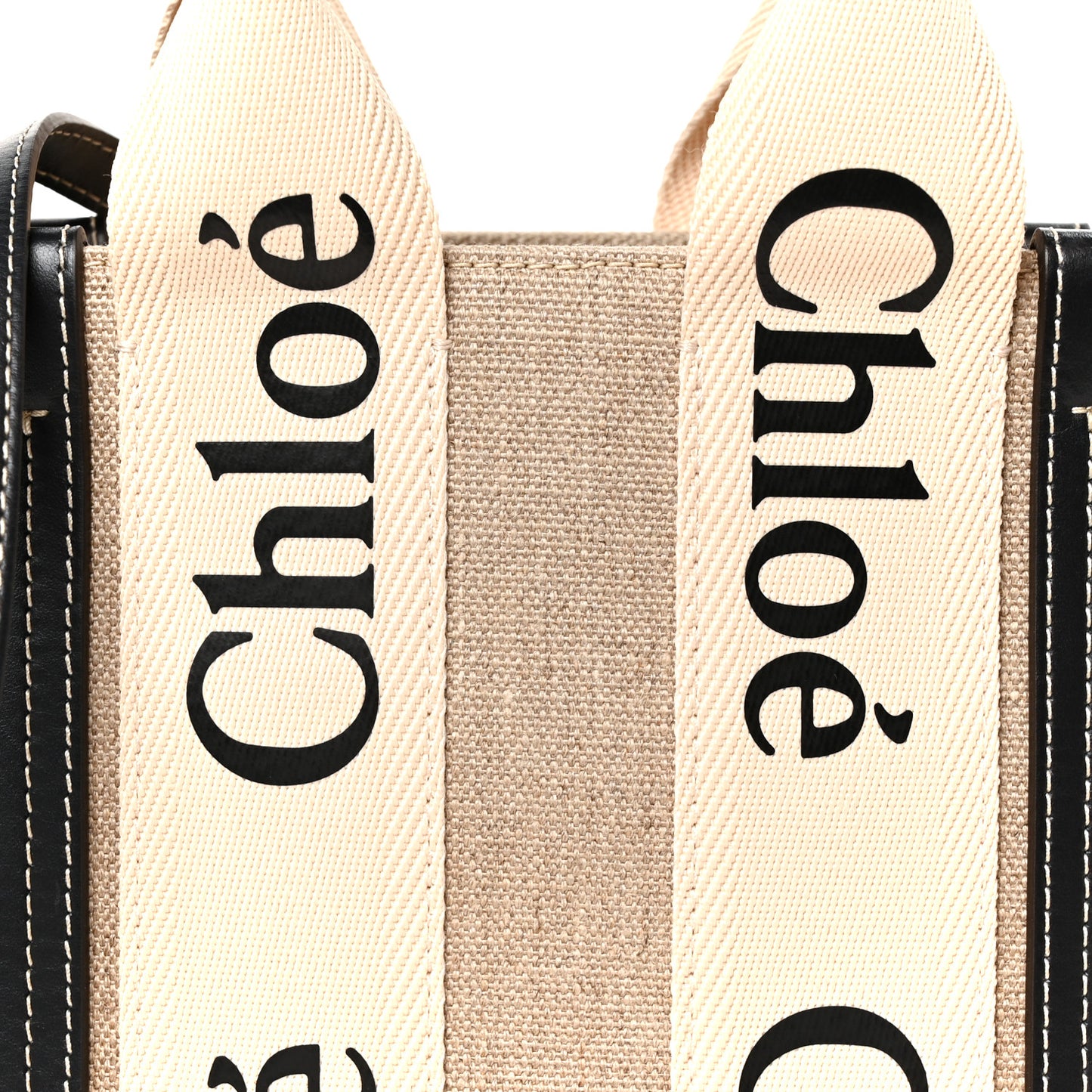 Cotton Calfskin Small Woody Ribbon Tote With Strap White Navy