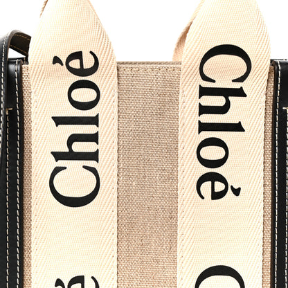 Chloe Cotton Calfskin Small Woody Ribbon Tote With Strap White Navy 9 of 11