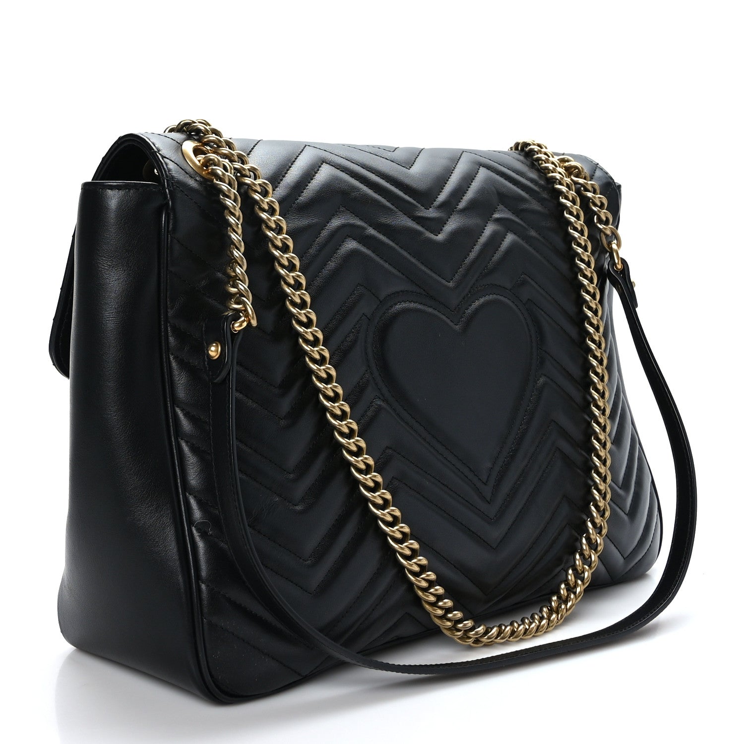 Gucci Calfskin Matelasse Large GG Marmont Shoulder Bag Black 3 of 9
