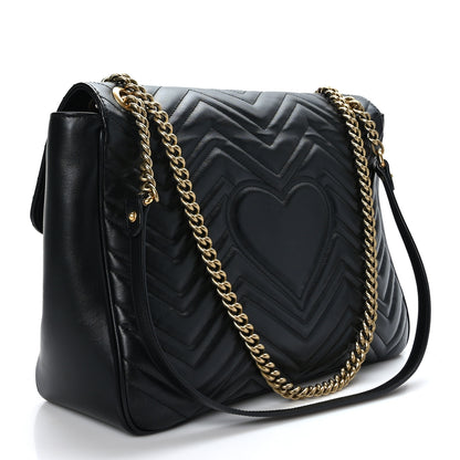 Gucci Calfskin Matelasse Large GG Marmont Shoulder Bag Black 3 of 9