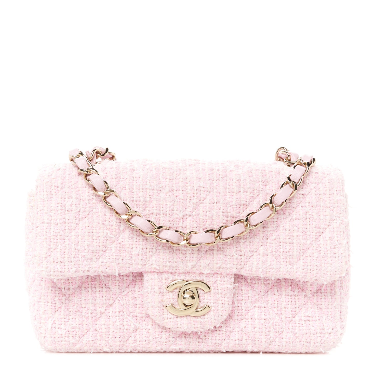 Tweed Quilted Mini Rectangular Flap Pink
