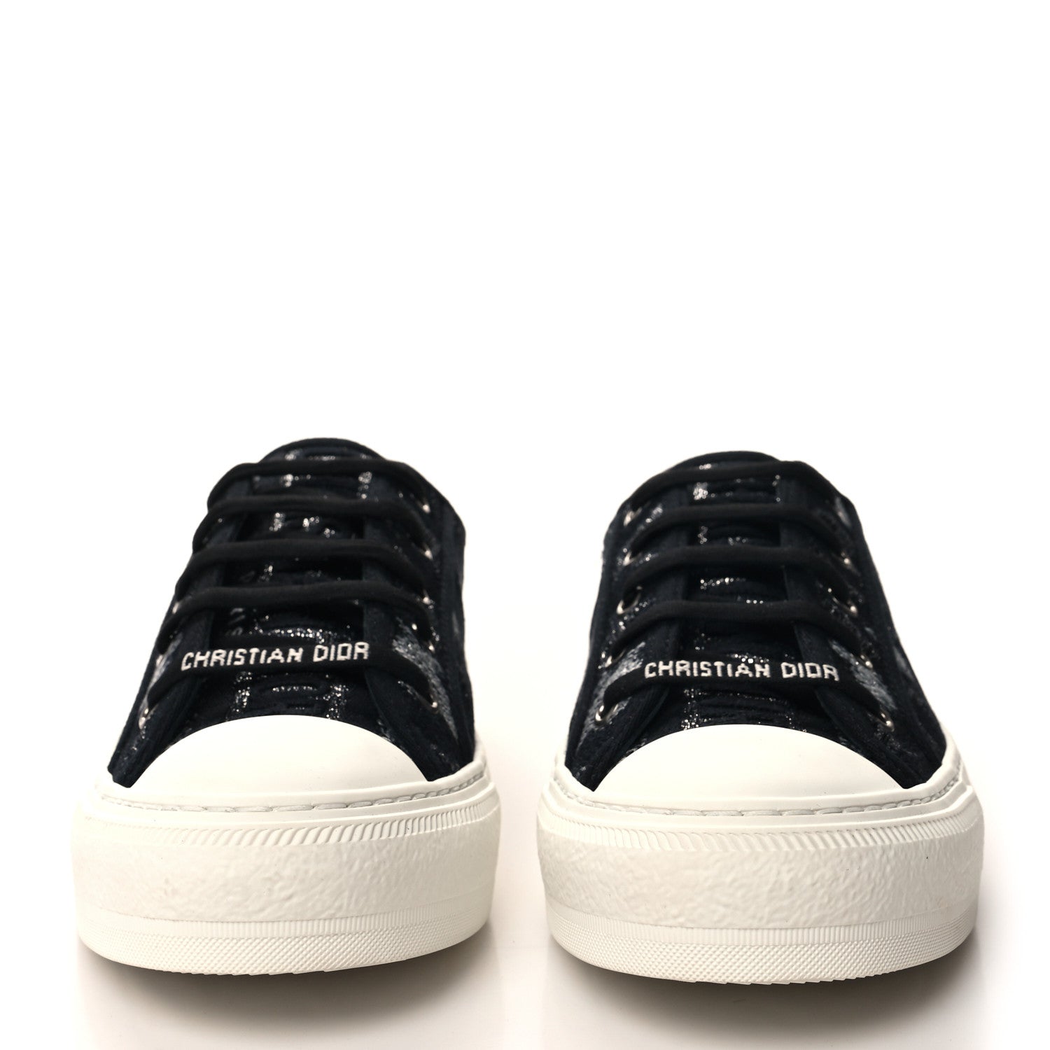 Christian Dior Lurex Embroidered Mizza Walk'N'Dior Low Top Sneakers 39.5 Metallic Grey Black 2 of 9