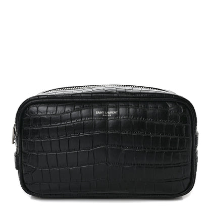 Saint Laurent Calfskin Crocodile Embossed Cosmetic Case Black 1 of 7