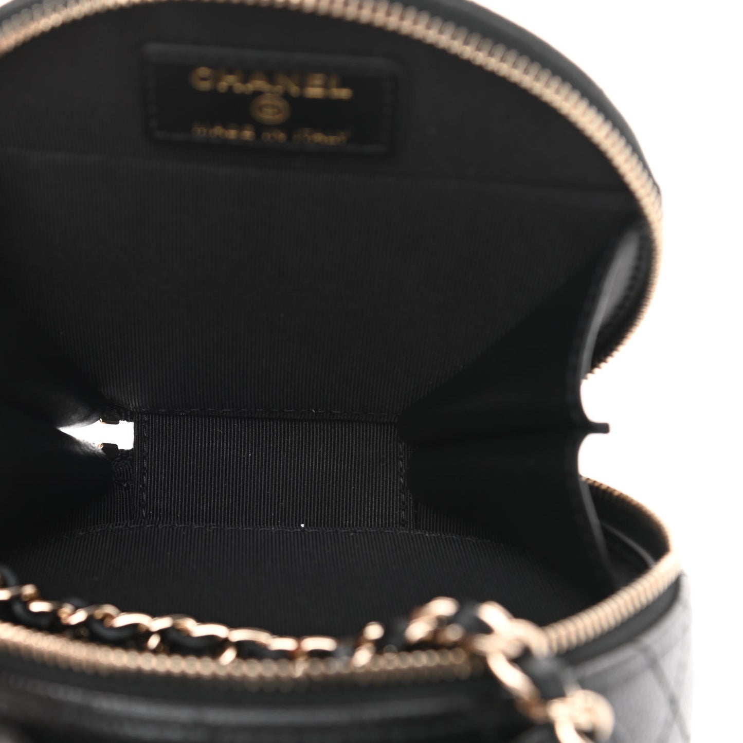 Caviar Quilted Round Handle With Care Vanity With Chain Black