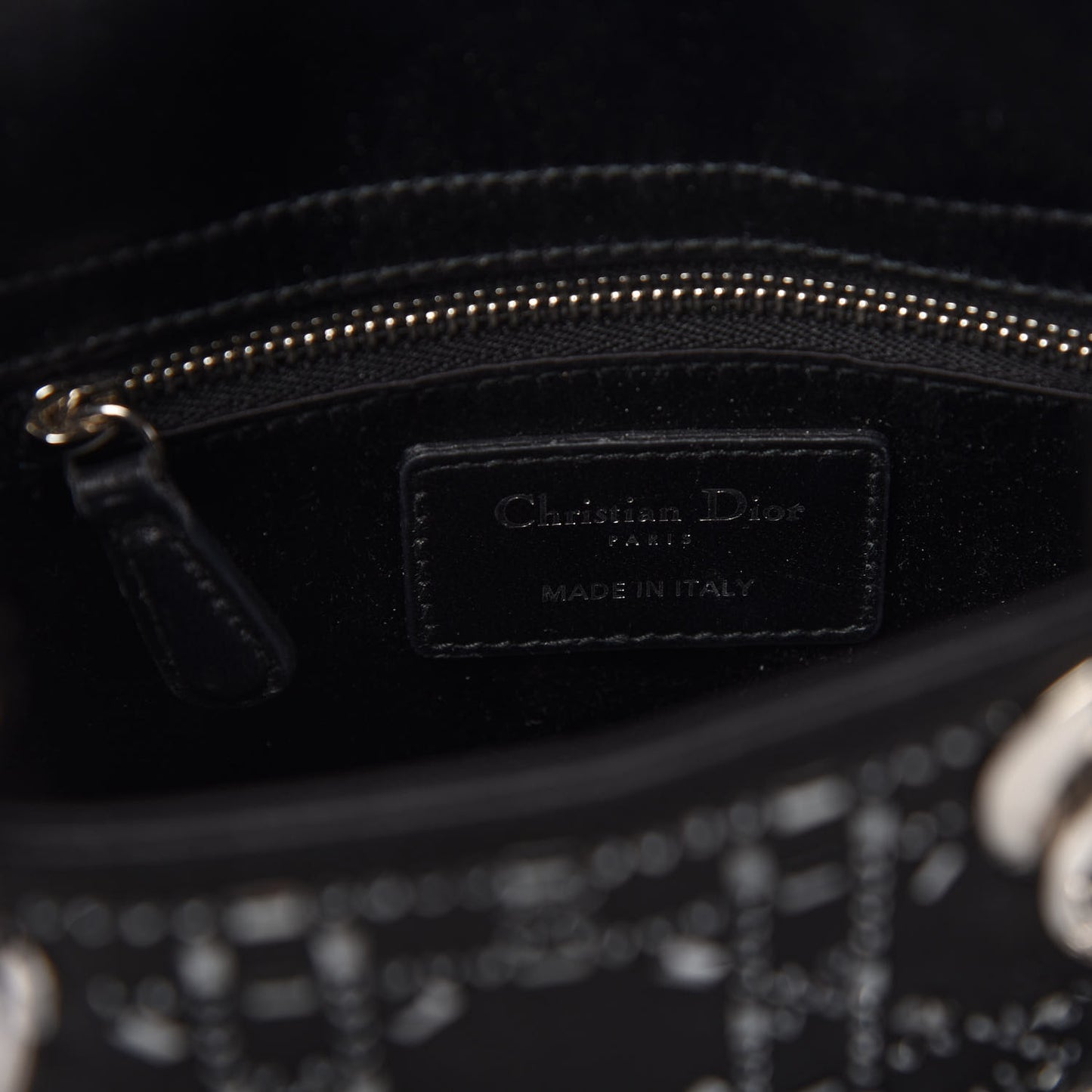 Satin Crystal Cannage Mini Lady Dior Black