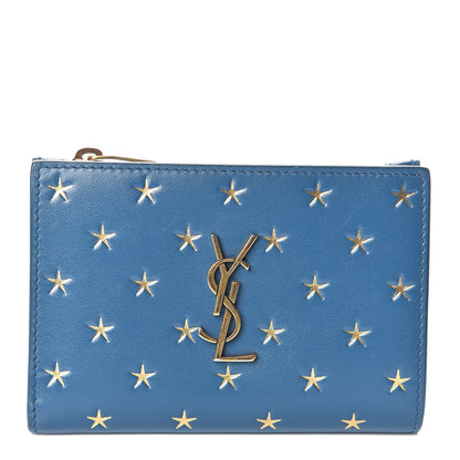 Saint Laurent Calfskin Star Print Monogram Fragments Wallet Deep Sea 1 of 8