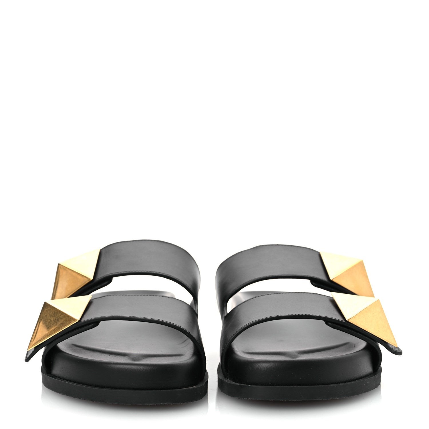 Valentino Garavani Calfskin Roman Stud Slide Sandals 37 Black 3 of 12