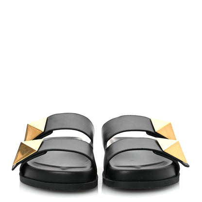 Valentino Garavani Calfskin Roman Stud Slide Sandals 37 Black 3 of 12