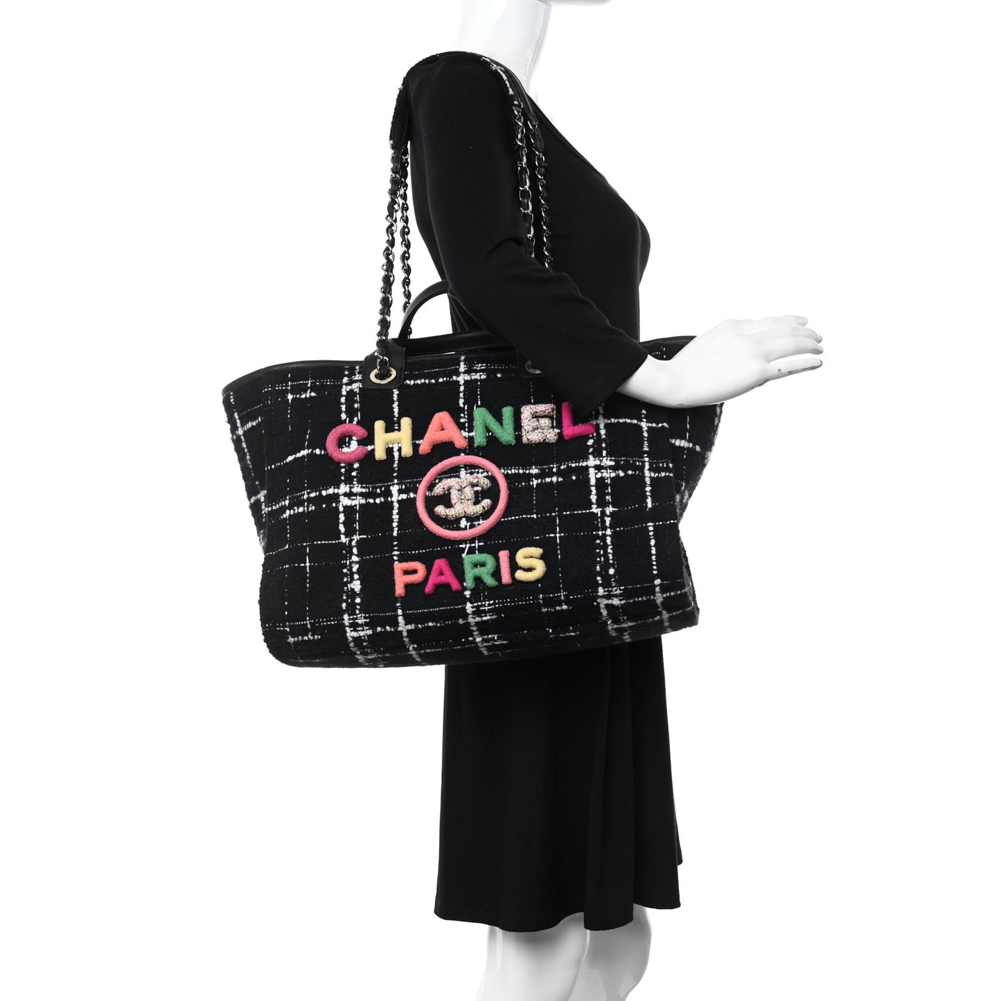 Tweed Medium Deauville Tote Black White Multicolor