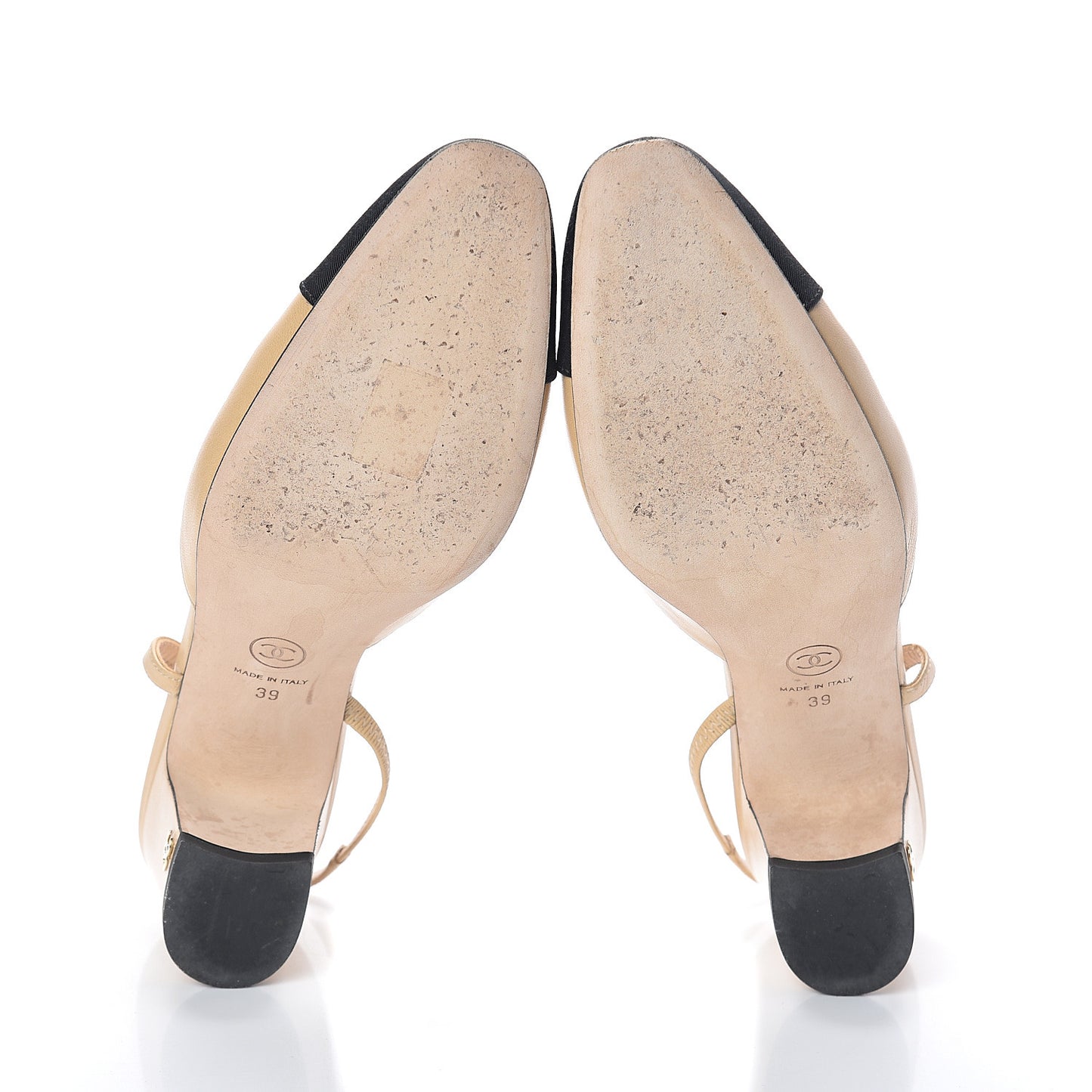 Goatskin Grosgrain Cap Toe CC Slingback Pumps 39 Beige Black