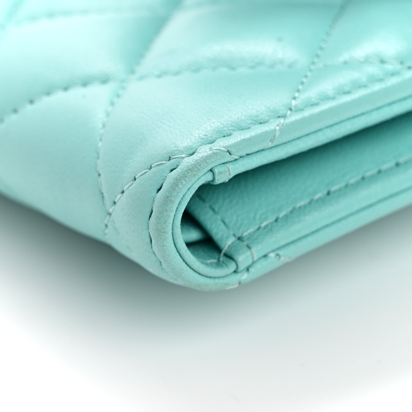 Lambskin Quilted Compact Flap Wallet Turquoise
