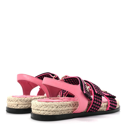 Chanel Stretch Fabric Lambskin CC Flat Sandals 37 Pink Black 4 of 6