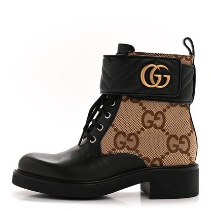 Gucci Flores Calfskin Monogram Maxi GG Nappa Matelasse Double G 40mm Ankle Boots 36.5 Black Camel Ebony 1 of 12