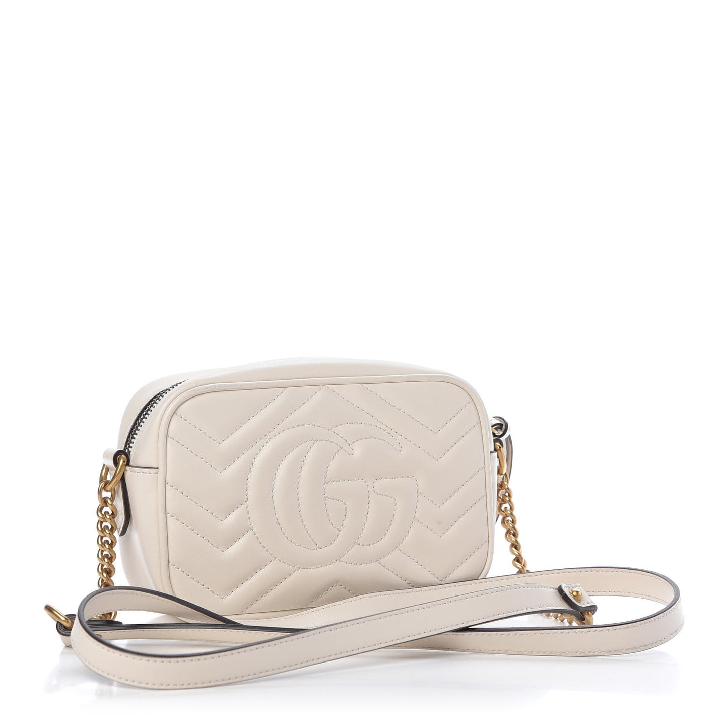 Calfskin Matelasse Mini GG Marmont Chain Shoulder Bag White
