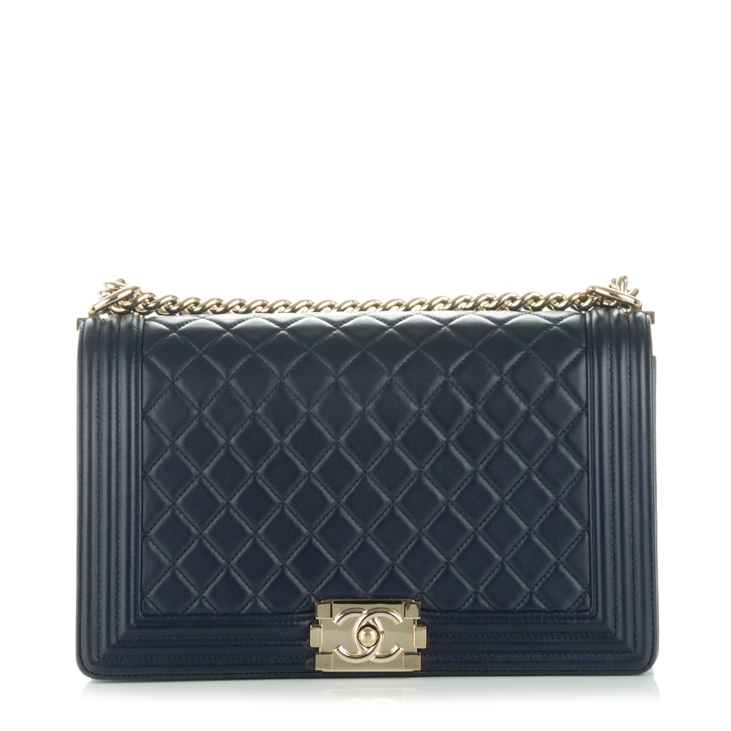 Lambskin Quilted New Medium Boy Flap Dark Navy Blue