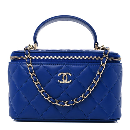 Chanel Lambskin Quilted Small Top Handle Vanity Case With Chain Blue 1 of 10