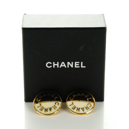 Chanel Enamel Logo Clip On Disc Earrings Black Gold 6 of 6