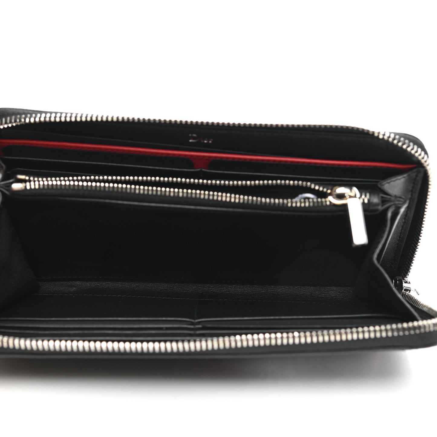 Grained Calfskin Rose Print Voyageur Zip Around Wallet Black Multicolor