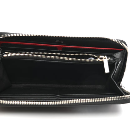 Christian Dior Grained Calfskin Rose Print Voyageur Zip Around Wallet Black Multicolor 5 of 8