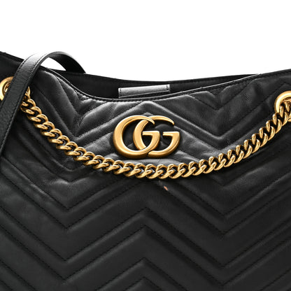 Gucci Calfskin Matelasse Medium GG Marmont Shoulder Tote Bag Black 8 of 13