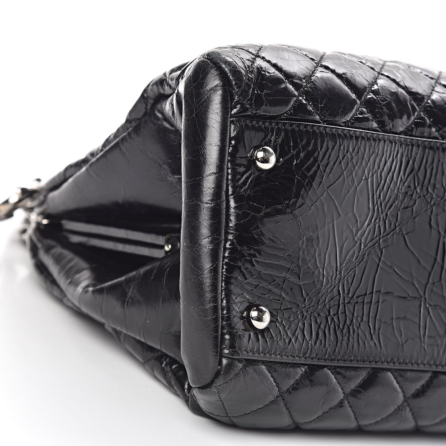 Glazed Calfskin Quilted Large Just Mademoiselle Bowling Bag Black