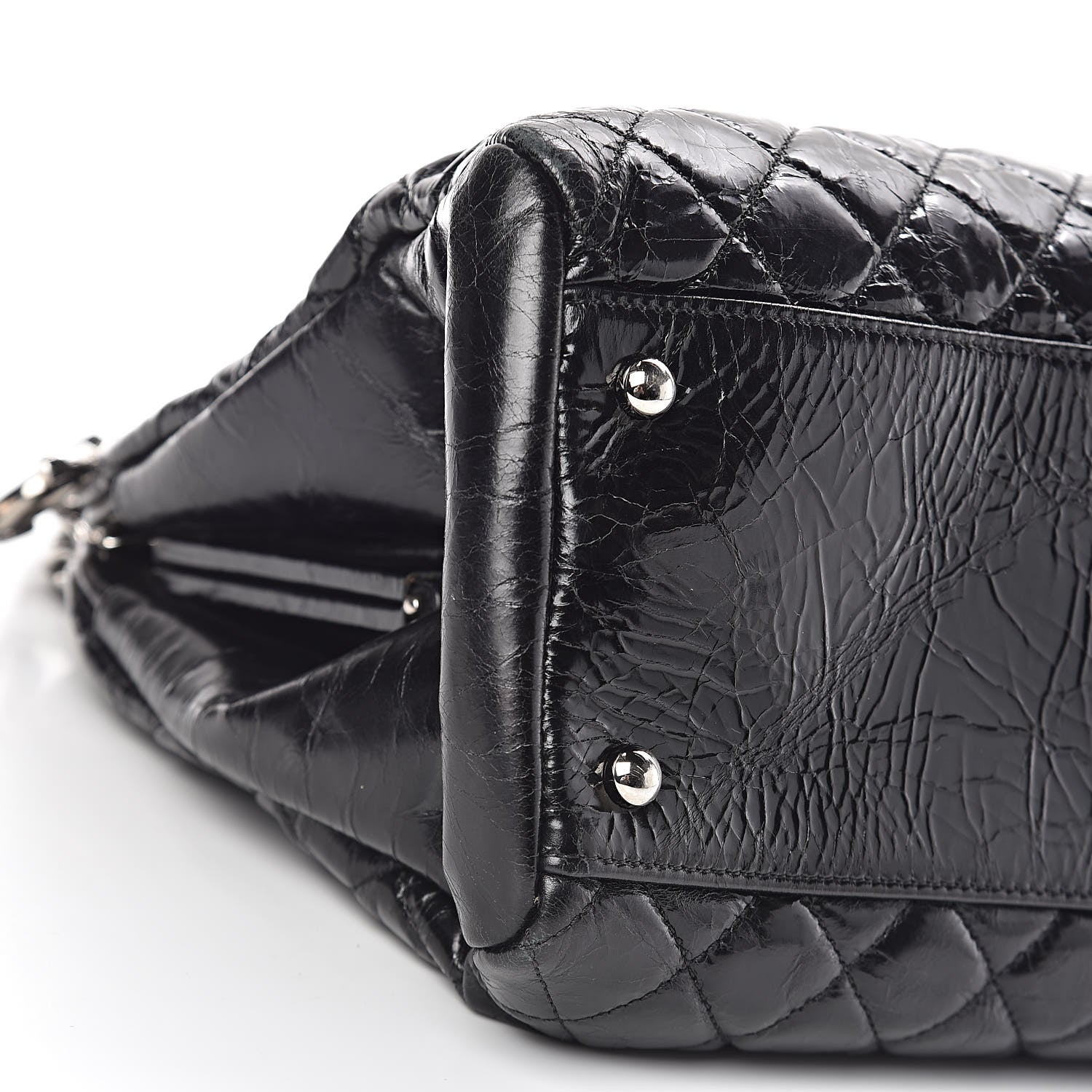 Chanel Glazed Calfskin Quilted Large Just Mademoiselle Bowling Bag Black 8 of 10