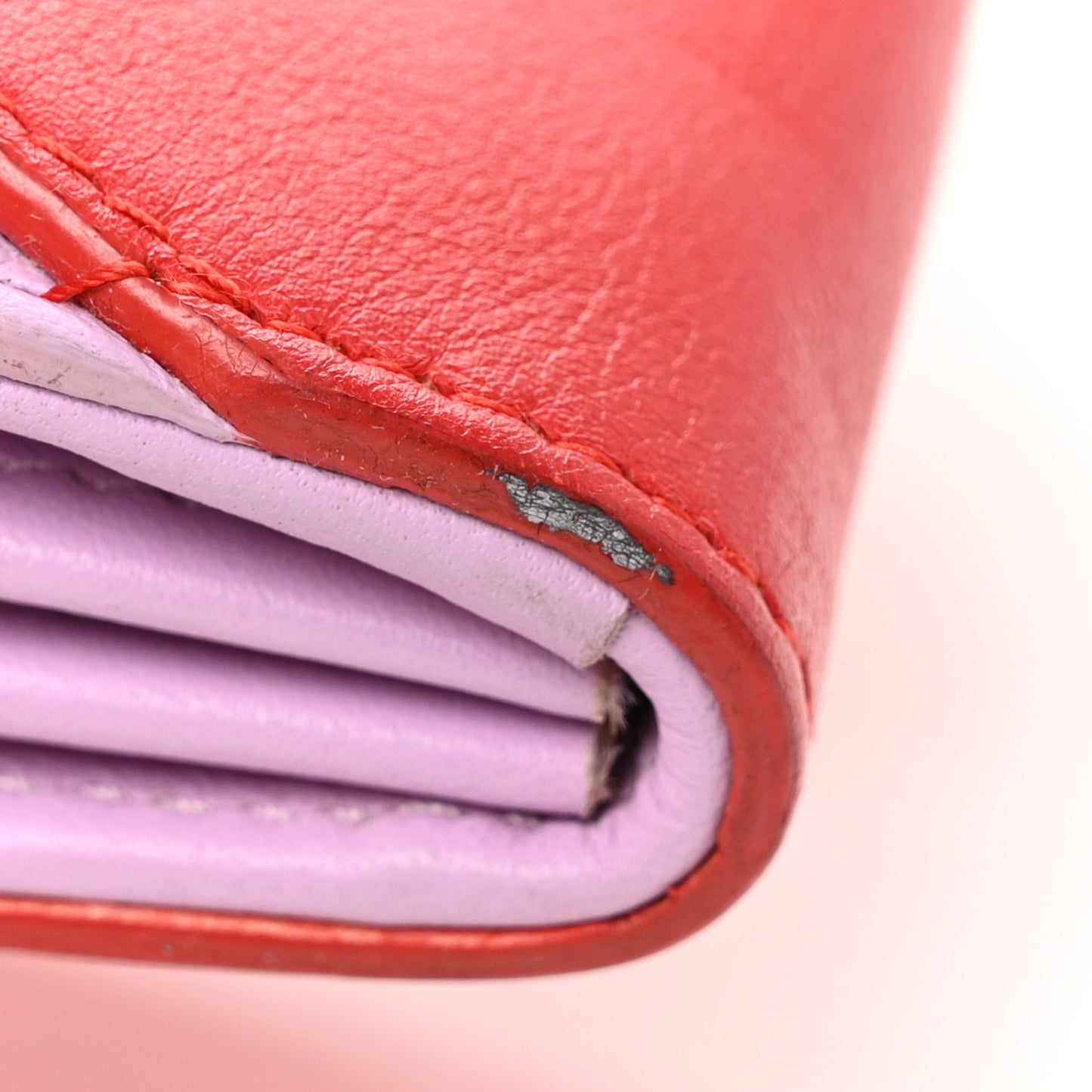 Calfskin Bi-Color Envelope Chain Wallet Red Purple