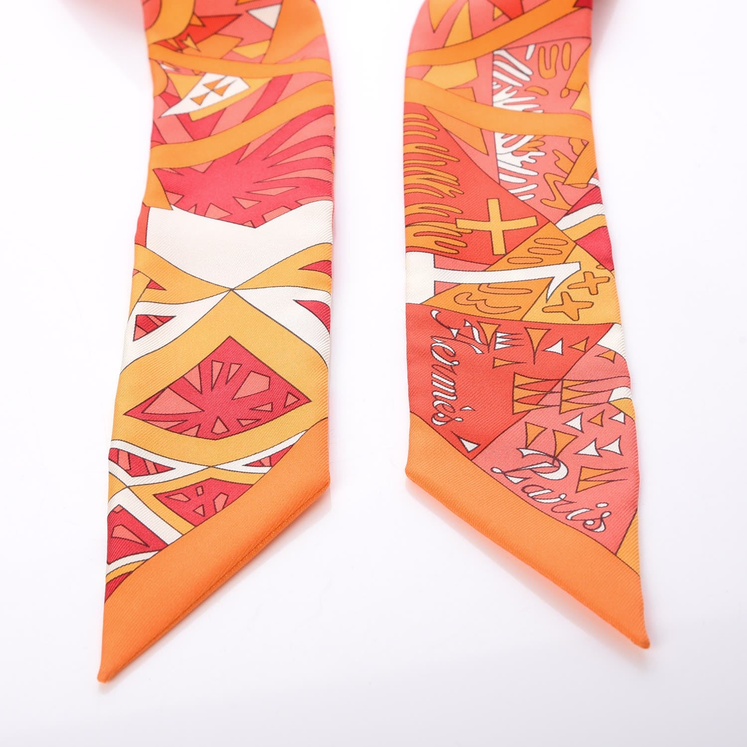 Hermes Silk Le Nombre D'Or Twilly Orange Corail Jaune D'or 5 of 5
