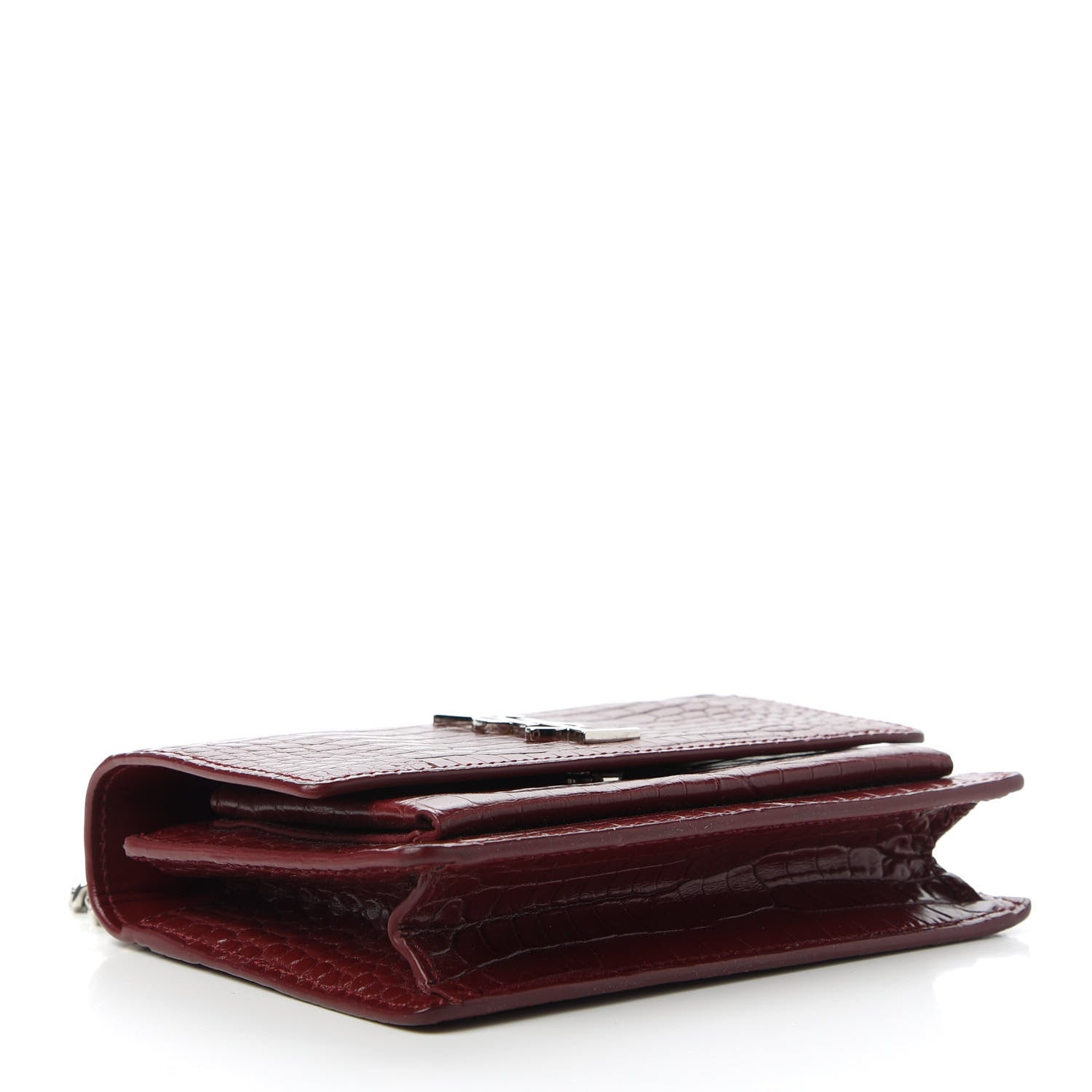 Saint Laurent Calfskin Crocodile Embossed Monogram Sunset Chain Wallet Palissandre 4 of 10