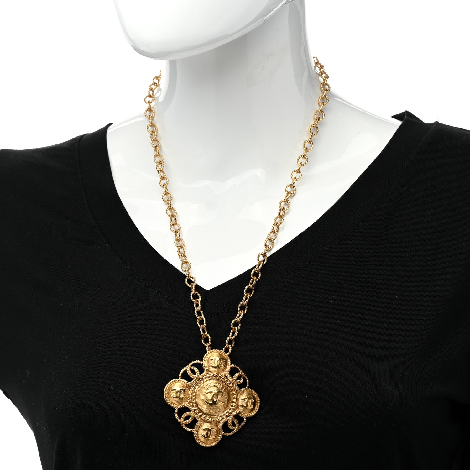 Chanel Metal CC Cross CC Necklace Gold 2 of 5