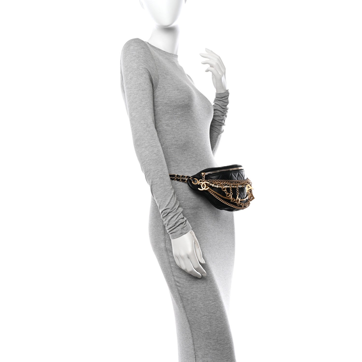 Chanel Lambskin Quilted All About Chains Waist Belt Bag Black 2 of 10