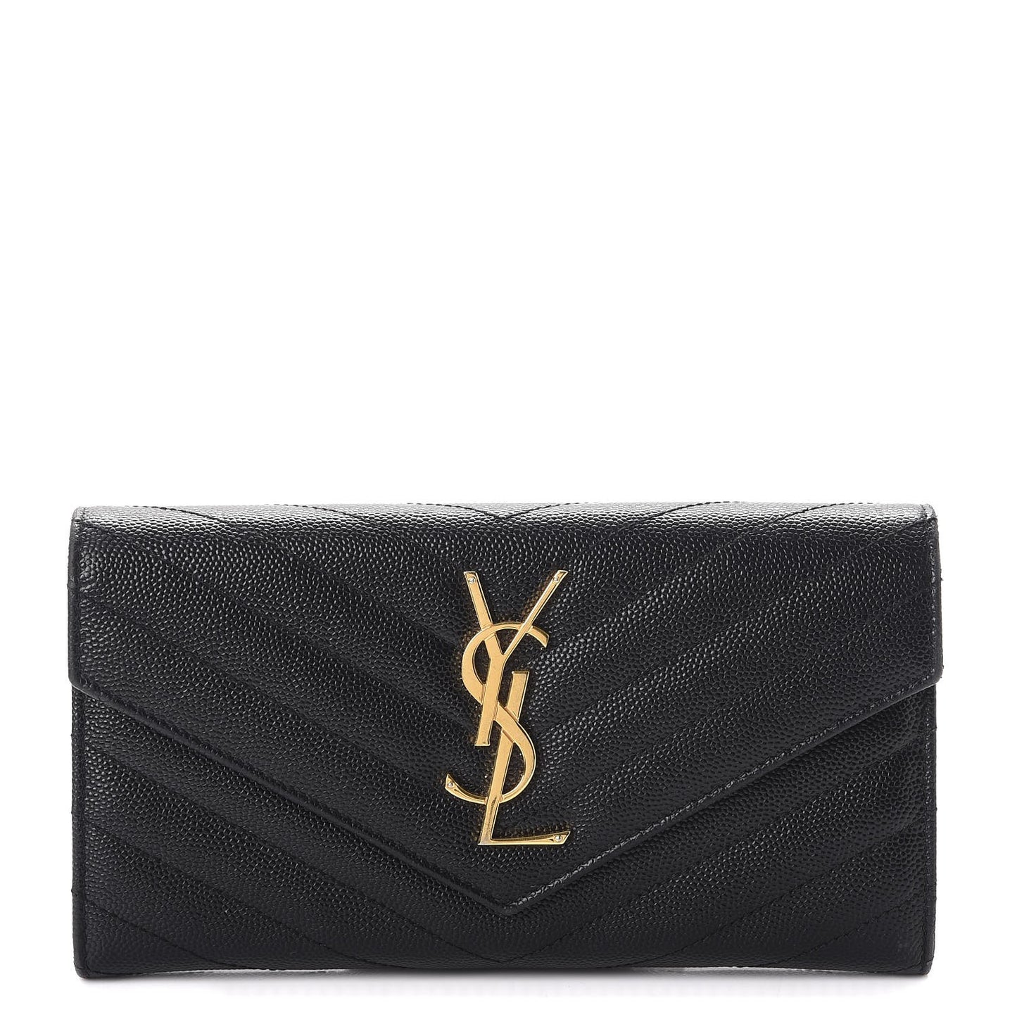 Grain De Poudre Matelasse Chevron Monogram Flap Wallet Black