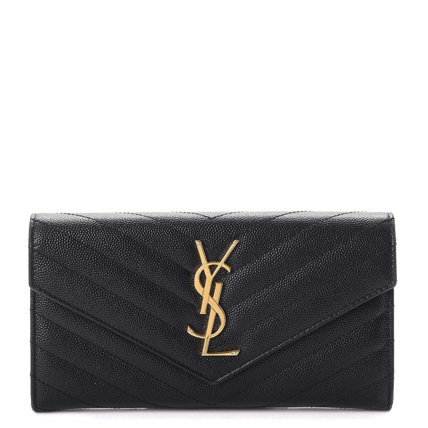Saint Laurent Grain De Poudre Matelasse Chevron Monogram Flap Wallet Black 1 of 9