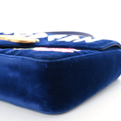 Gucci Velvet Matelasse Modern Embroidered Medium GG Marmont Shoulder Bag Cobalt 10 of 10